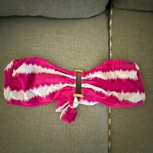 Lauren Ralph Lauren Pink And White Striped Strapless Bikini Top